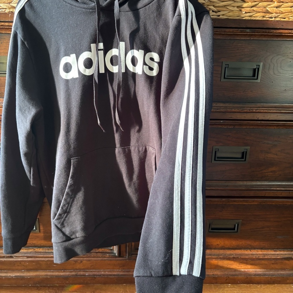 Adidas Men's Black Hoodie with White Logo and Stripe in size XL - Picture 5 of 7